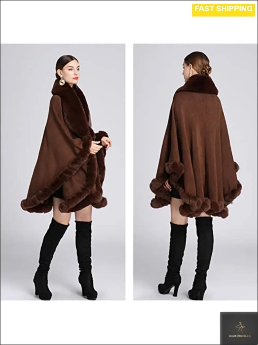 Faux Fur Shawl Wrap Poncho Women One Size Evening Cape